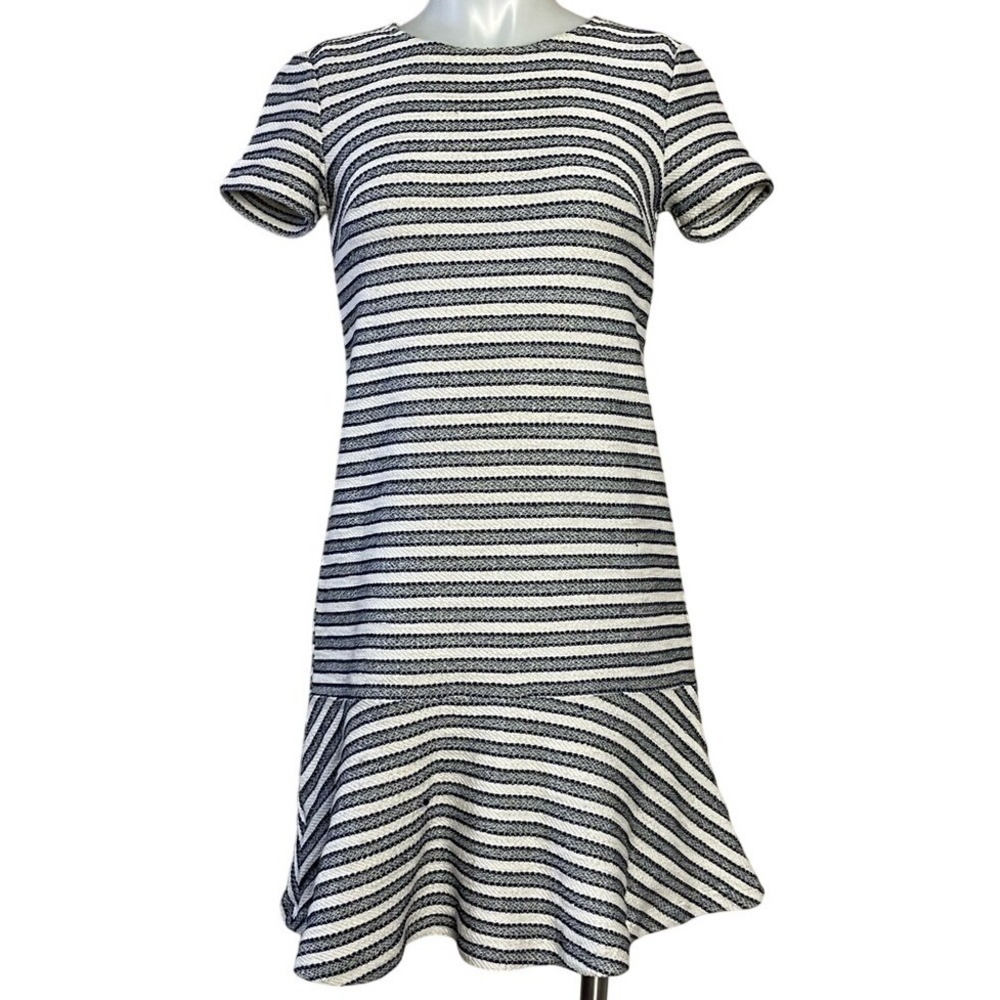 Loft Navy White Striped Short Sleeve Drop Waist Dress Size 6